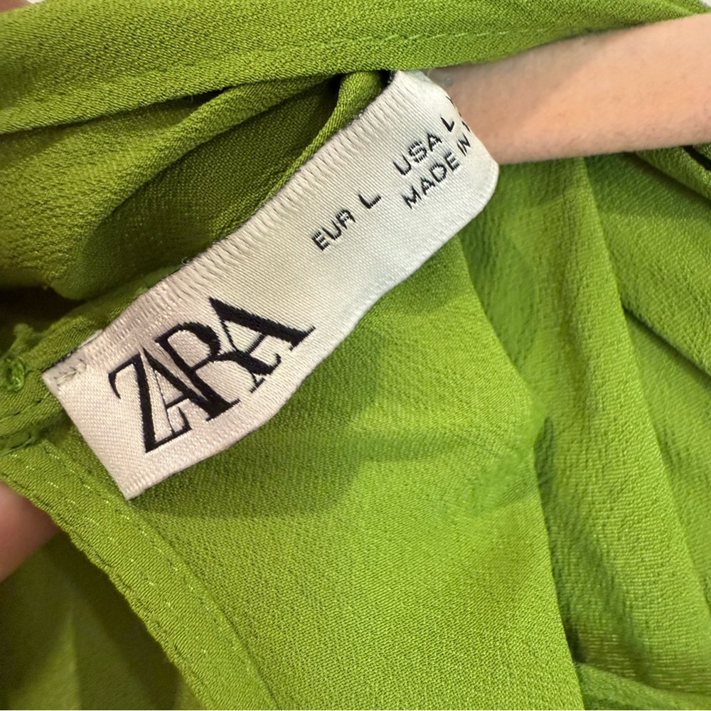 Zara | Green Flowy Satin Drape Long Sleeve Blouse - Picture 16 of 16